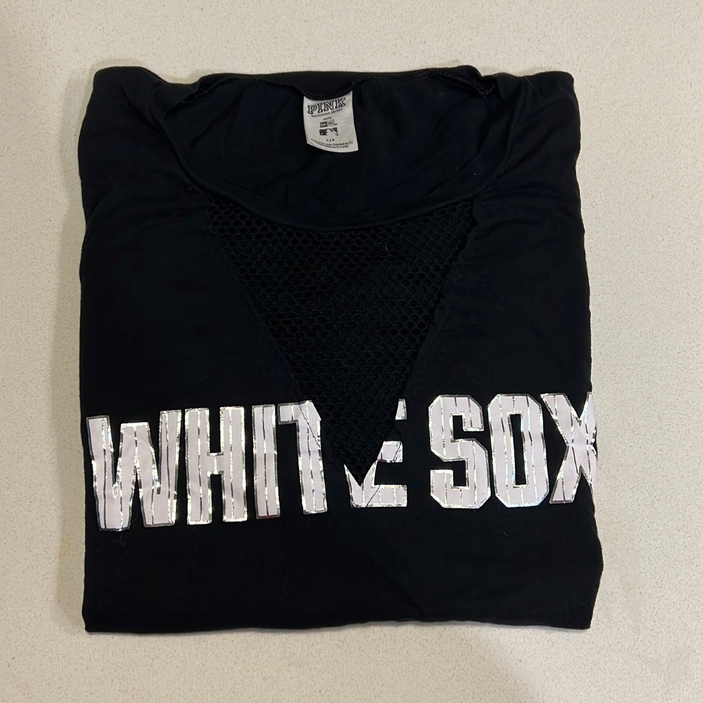 PINK VS white Sox shirt with v cut out